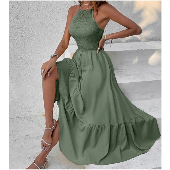 Boho Ruffle Hem Cami Solid Maxi Dress - Picture 12 of 13